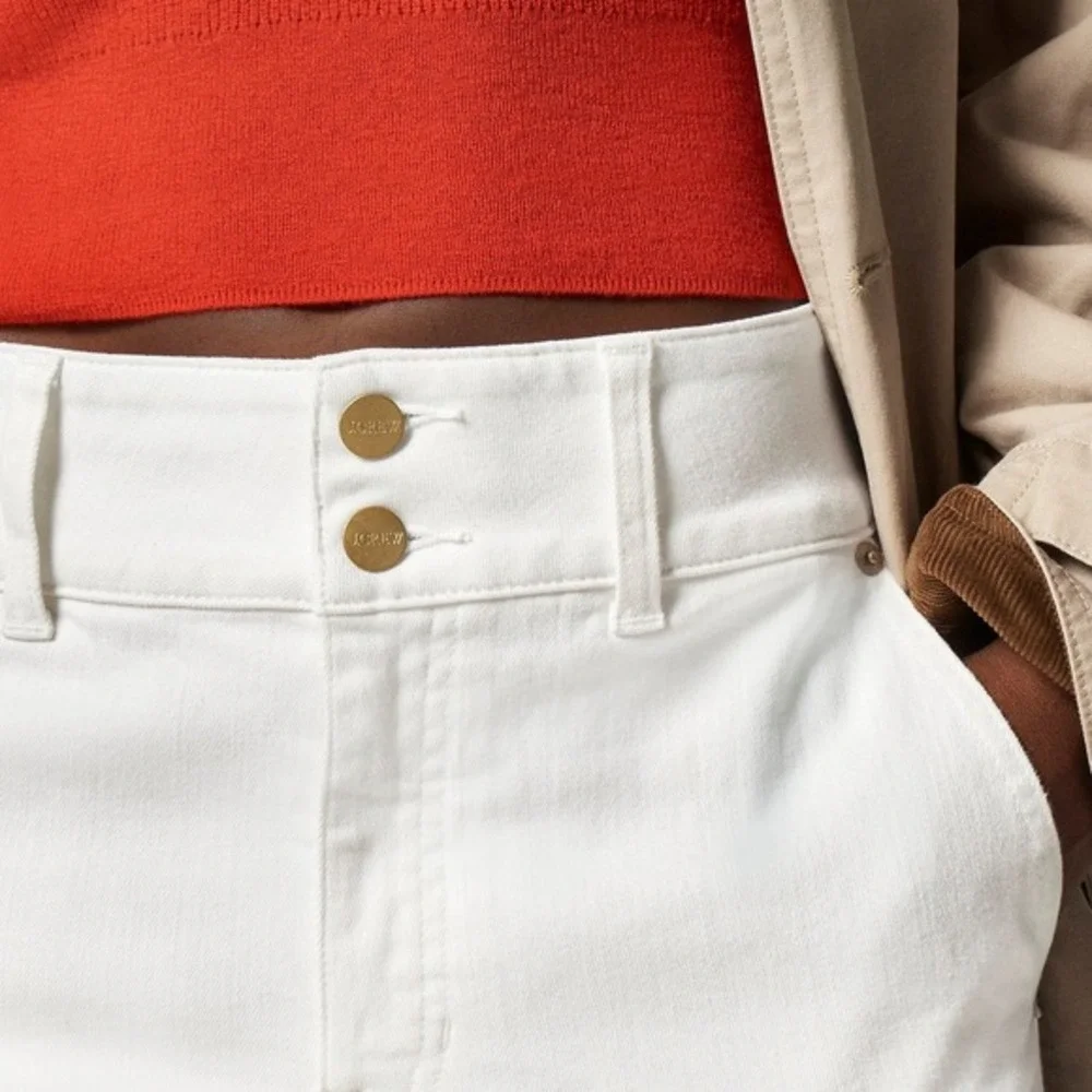 NWT!! J. CREW‎ Slim Wide Jeans Stacked Buttons Solid White Size 29 Petite 29P